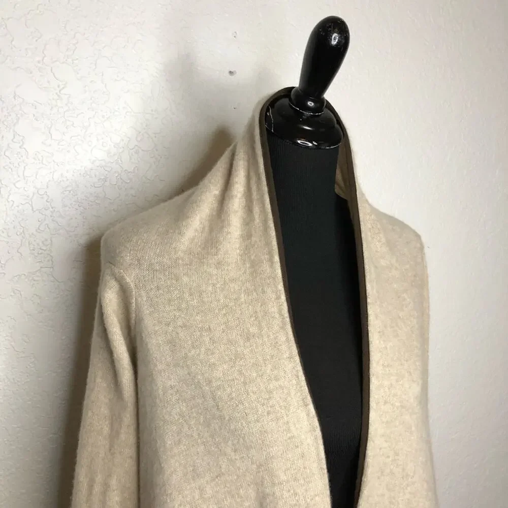 Michele Negri cream tan cashmere open front cardigan